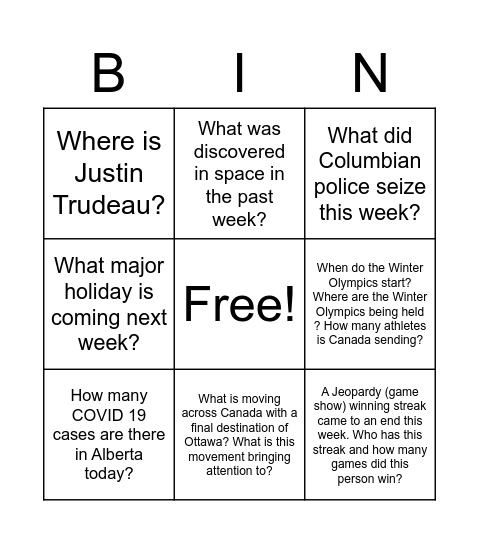 Untitled Bingo Card