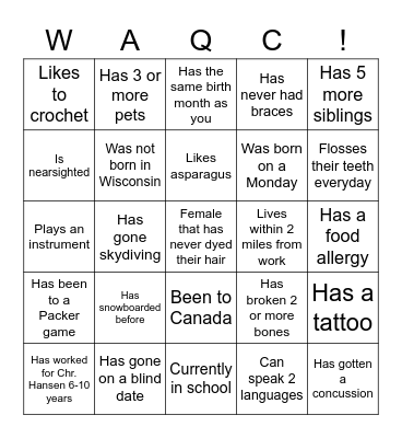 Culture QC Bingo Card