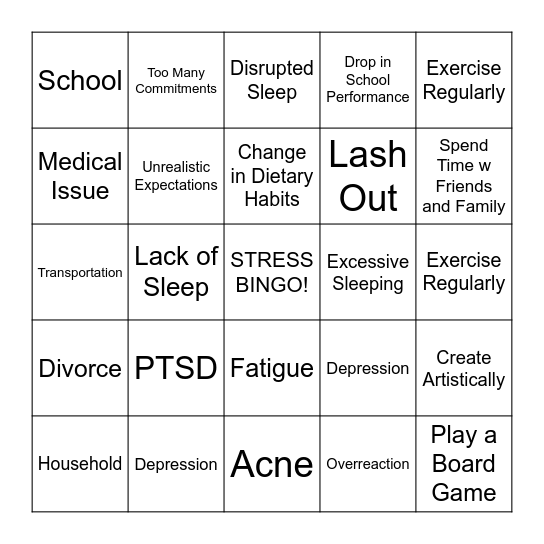 STRESS BINGO Card