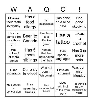 Culture QC Bingo Card