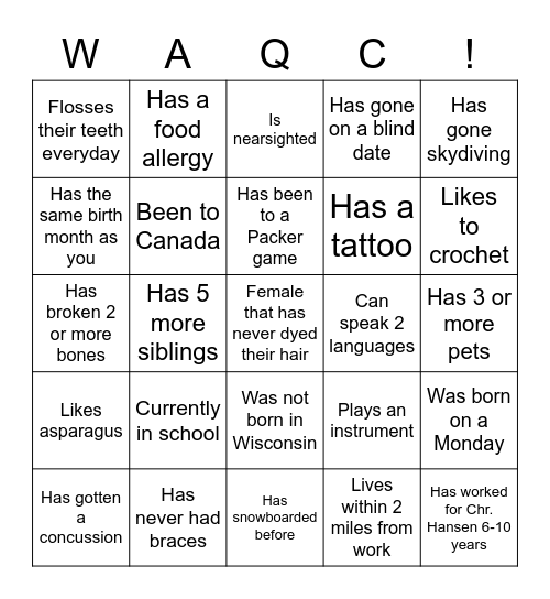 Culture QC Bingo Card