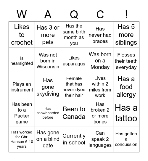 Culture QC Bingo Card