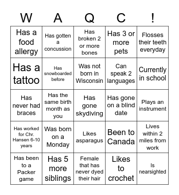 Culture QC Bingo Card