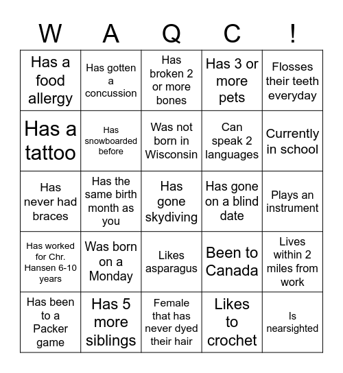 Culture QC Bingo Card