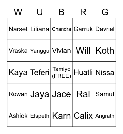 Phyrexian Planeswakers Bingo Card