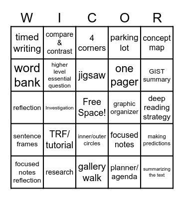 WICOR Bingo Card