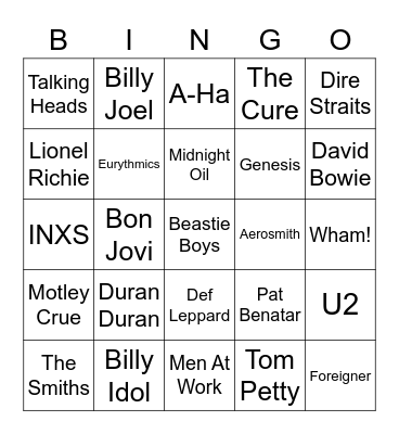 Name That Artist: 80's Edition Bingo Card