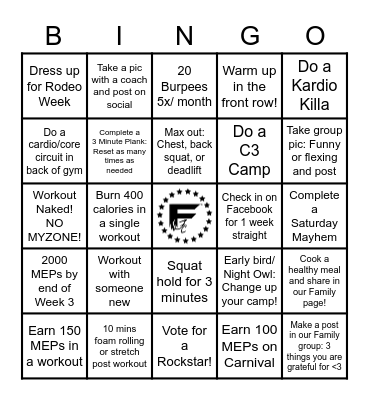 FEBRUARY MYZONE CHALLENGE Bingo Card