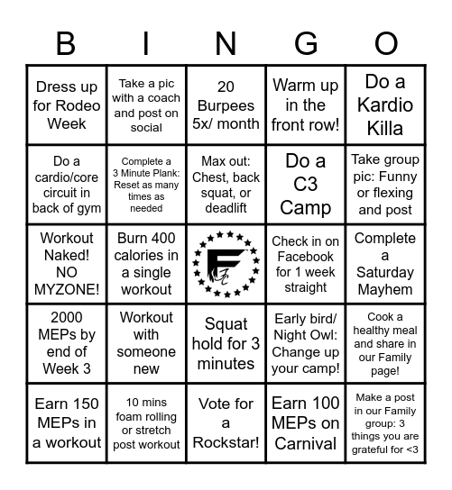 FEBRUARY MYZONE CHALLENGE Bingo Card