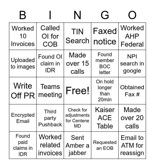 Recovery Bingo Card