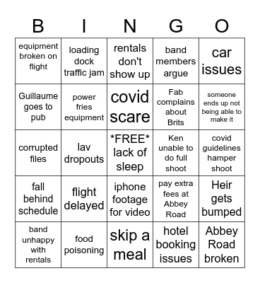 Puremix Abbey Road Shoot Bingo Card