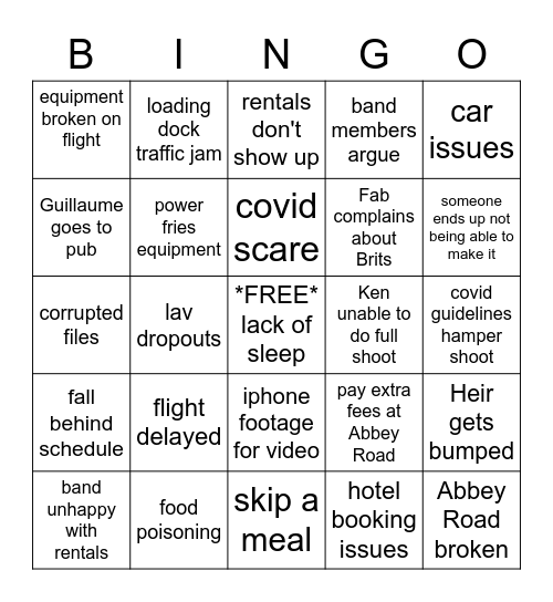 Puremix Abbey Road Shoot Bingo Card