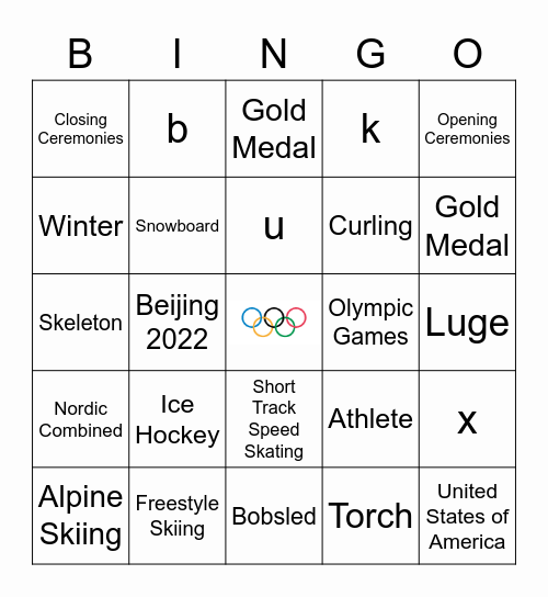 Winter Olympics Bingo Card