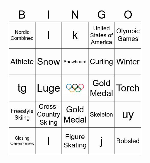 Winter Olympics Bingo Card