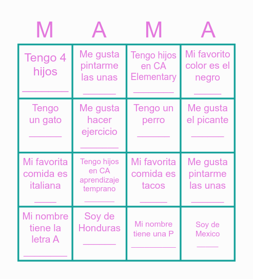 Desayuno de Mama's Bingo Card