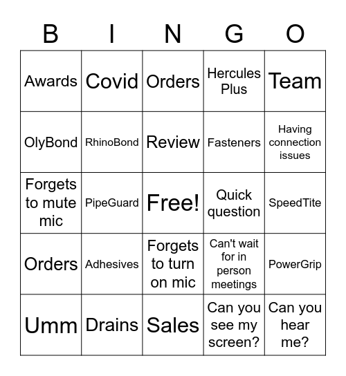 Virtual Sales Meeting Bingo Card