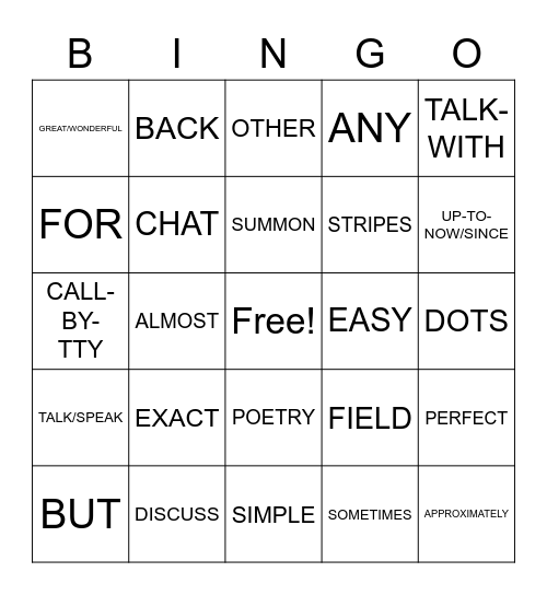 Chapter 11 Vocab Bingo Card