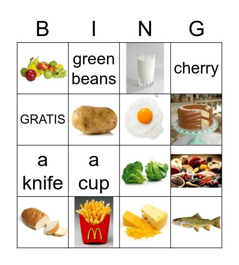 Foods and Drinks Bingo Card