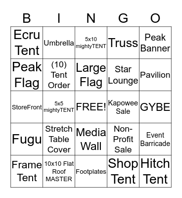 TENTCRAFT SALES BINGO Card