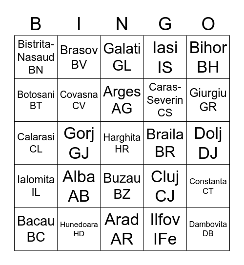 Bingo judete vazute in trafic in bucuresti Bingo Card