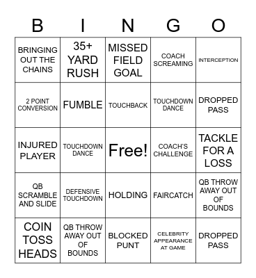 Elim Youth Superbowl Bingo Card