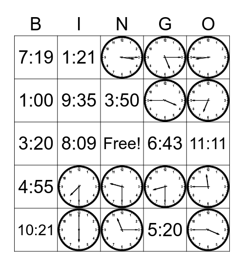 Telling Time Bingo Card