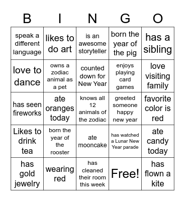 Lunar New Year Bingo Card