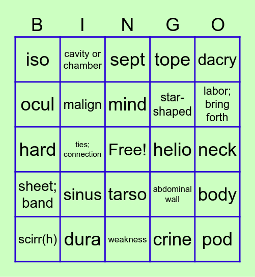 L7 terms Bingo Card