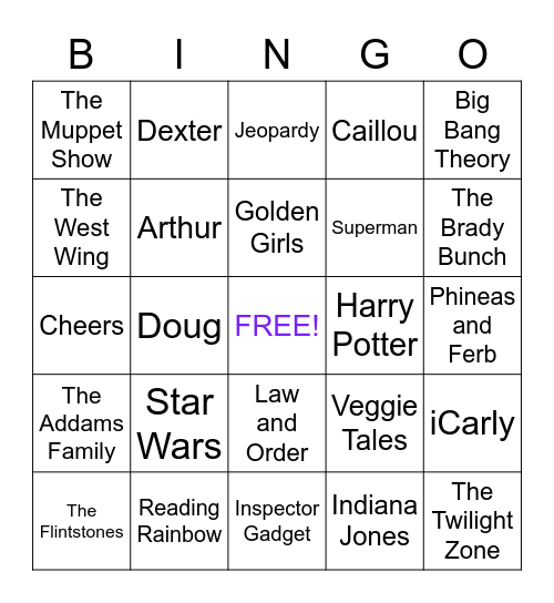 Theme Song Singo Bingo Card