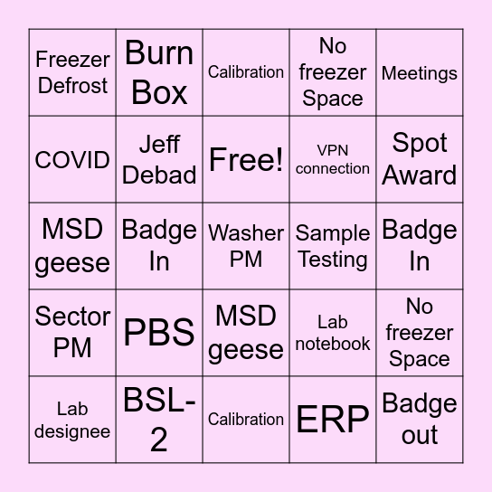 MSD Bingo Card