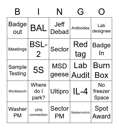 MSD Bingo Card