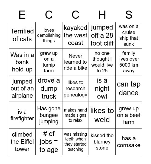 ECCHS MH Bingo Card