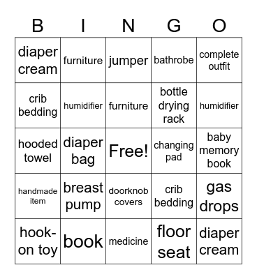 Sonia's Baby Shower Bingo Card