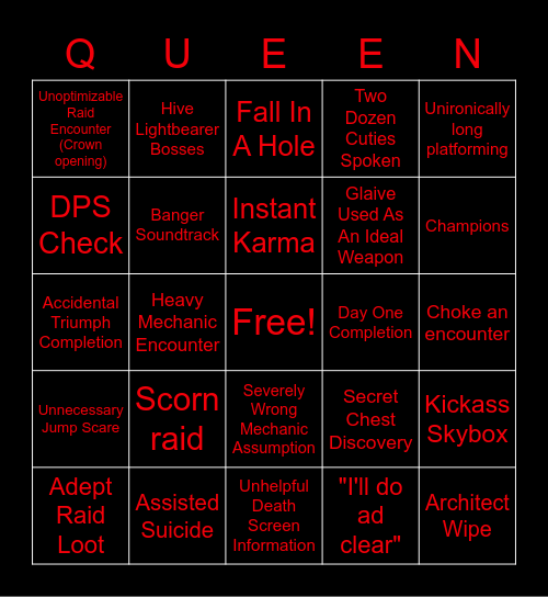 Witch Queen Raid Bingo Card