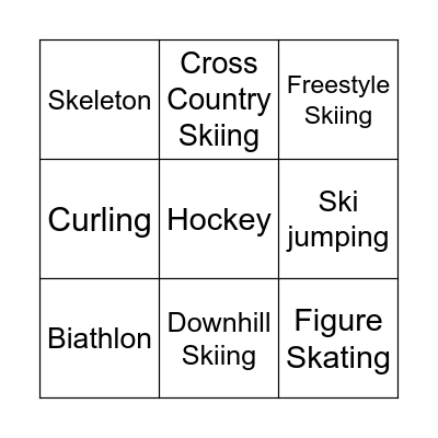 Winter Olympics Sports Bingo Card