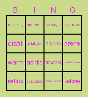 Organic Chemistry Bingo Card