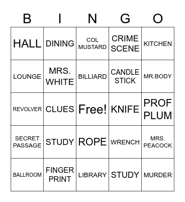 CLUE Bingo Card