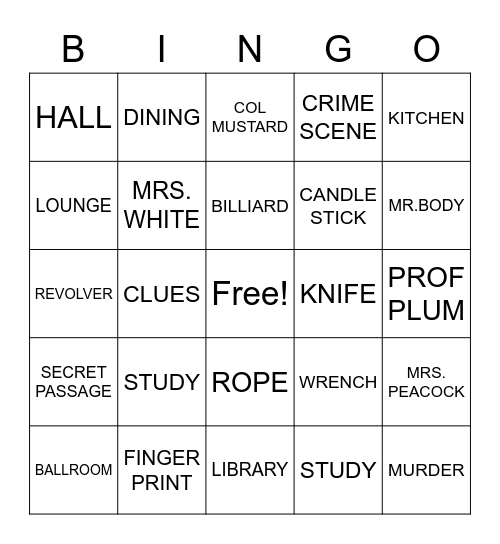 CLUE Bingo Card