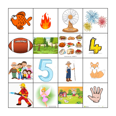 Furry Fox words Bingo Card