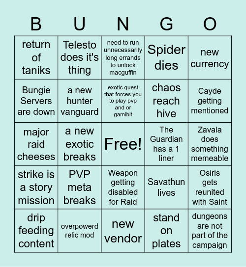 Bungo Witchqueen Bingo Card