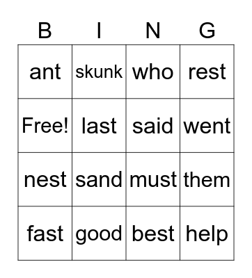 9 a Bingo Card