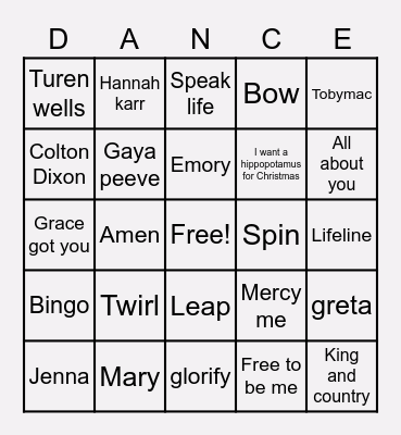 Dance Bingo Card