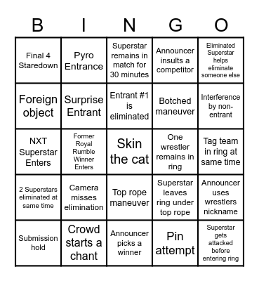 Elder Family Men's Royal Rumble 2022 Bingo Card