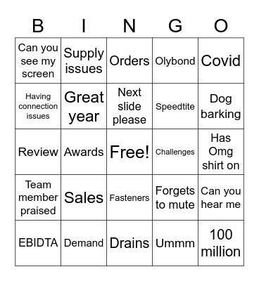 OMG SALES MEETING Bingo Card