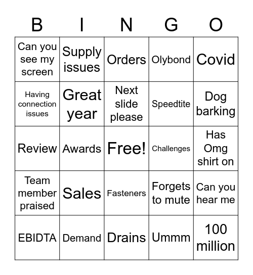 OMG SALES MEETING Bingo Card