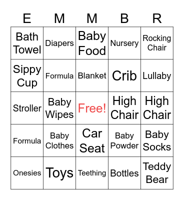 BABY EMMBR Bingo Card