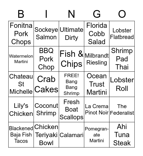 Bonefish Grill Bingo  Bingo Card