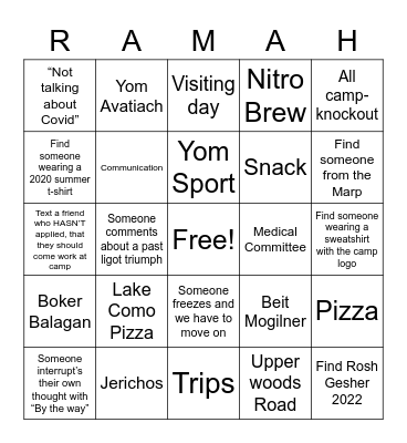 Tzevet 2022! Bingo Card