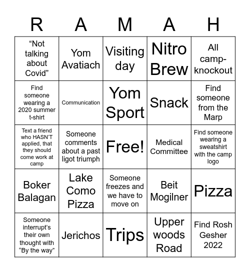 Tzevet 2022! Bingo Card