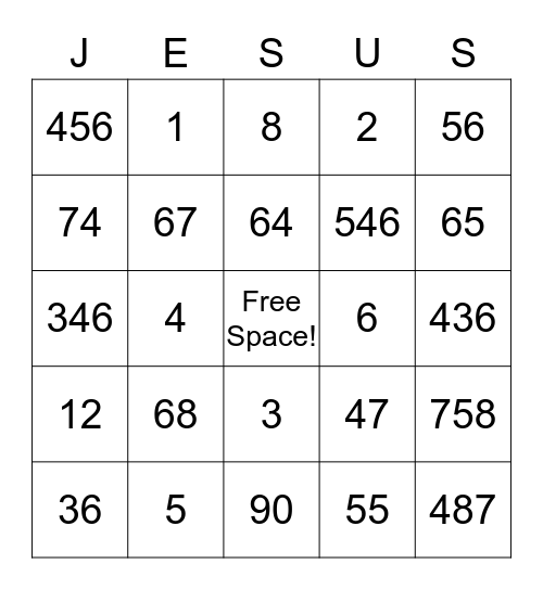 Jesus Bingo Card